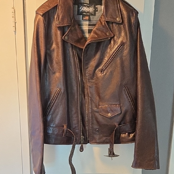 Schott Dark Brown Leather Biker Jacket - Picture 3 of 5